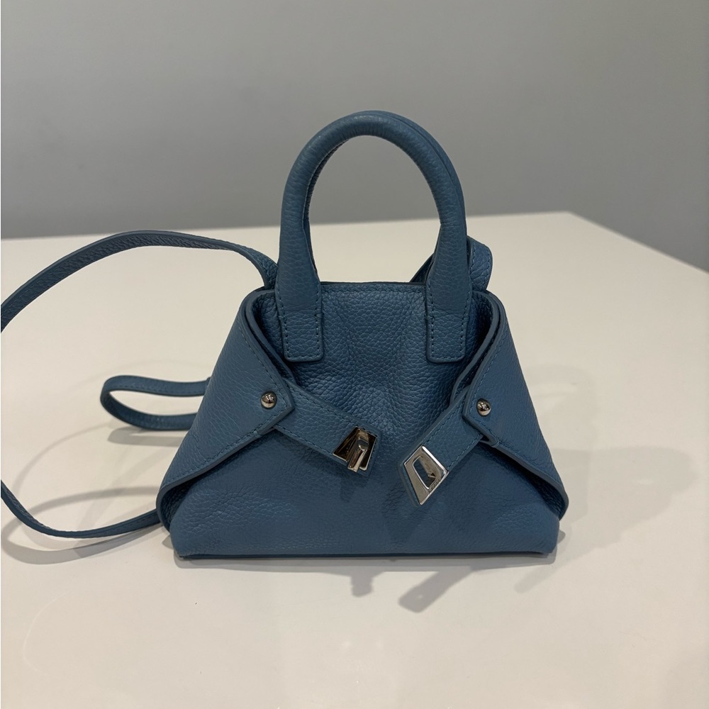 Akris Ai Mini Blue Pebbled Leather Top Handle Crossbody Bag Swiss Luxury - Picture 5 of 11